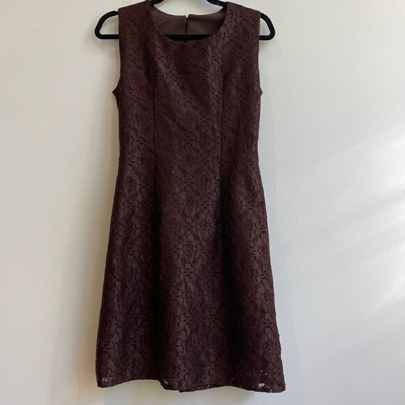Brown Lace Mini Shift Dress - Small - Picture 2 of 11